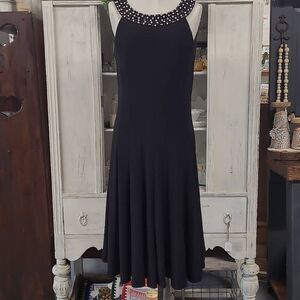 @Jessica H Women's Black Pearl Embellished Neck Sleeveless Sheath Dress Size 10